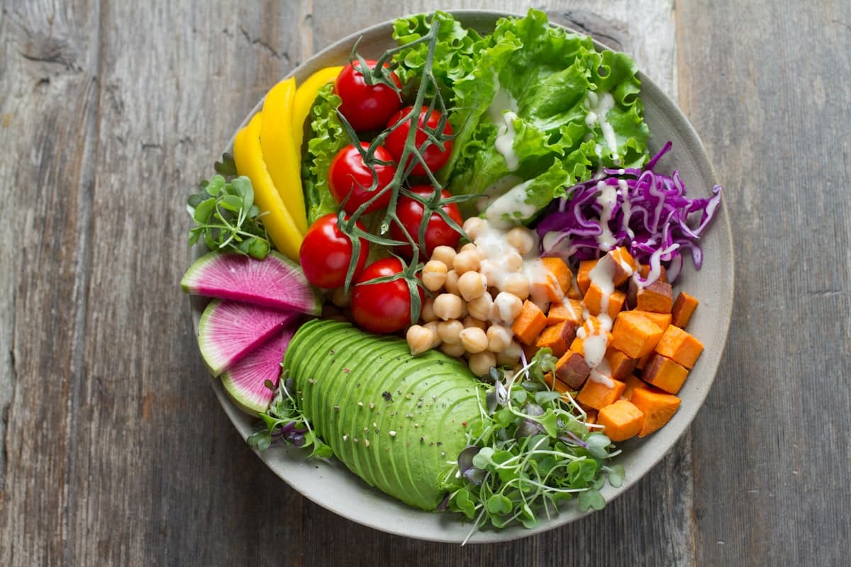 Colourful nutrient-dense vegetable bowl